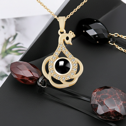 PX01 - Eternal Elegance Peacock Photo Projection Necklace – Gold & Silver