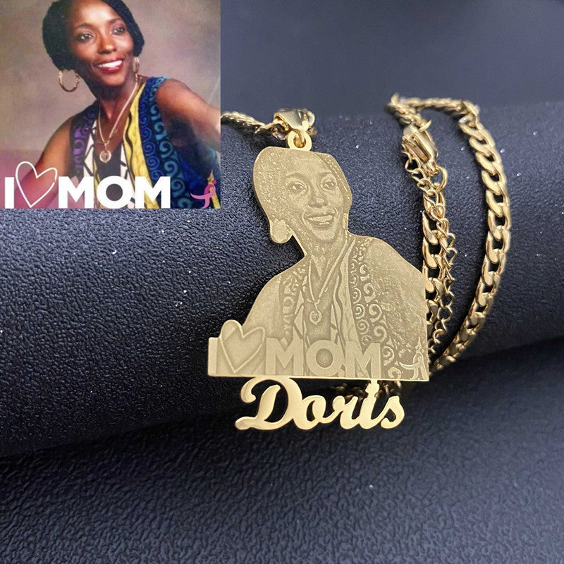 DZ01 📸 Custom Engraved Photo Pendant Necklace with Name – Eternal Memory Keepsake