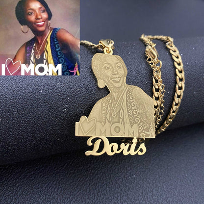 DZ01 📸 Custom Engraved Photo Pendant Necklace with Name – Eternal Memory Keepsake