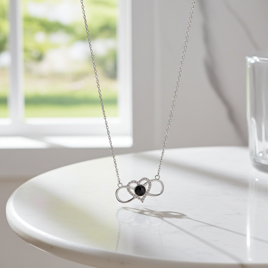 PX35 - Infinity Heart Photo Projection Necklace – Eternal Love Captured in a Glance