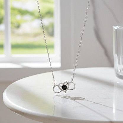 PX35 - Infinity Heart Photo Projection Necklace – Eternal Love Captured in a Glance