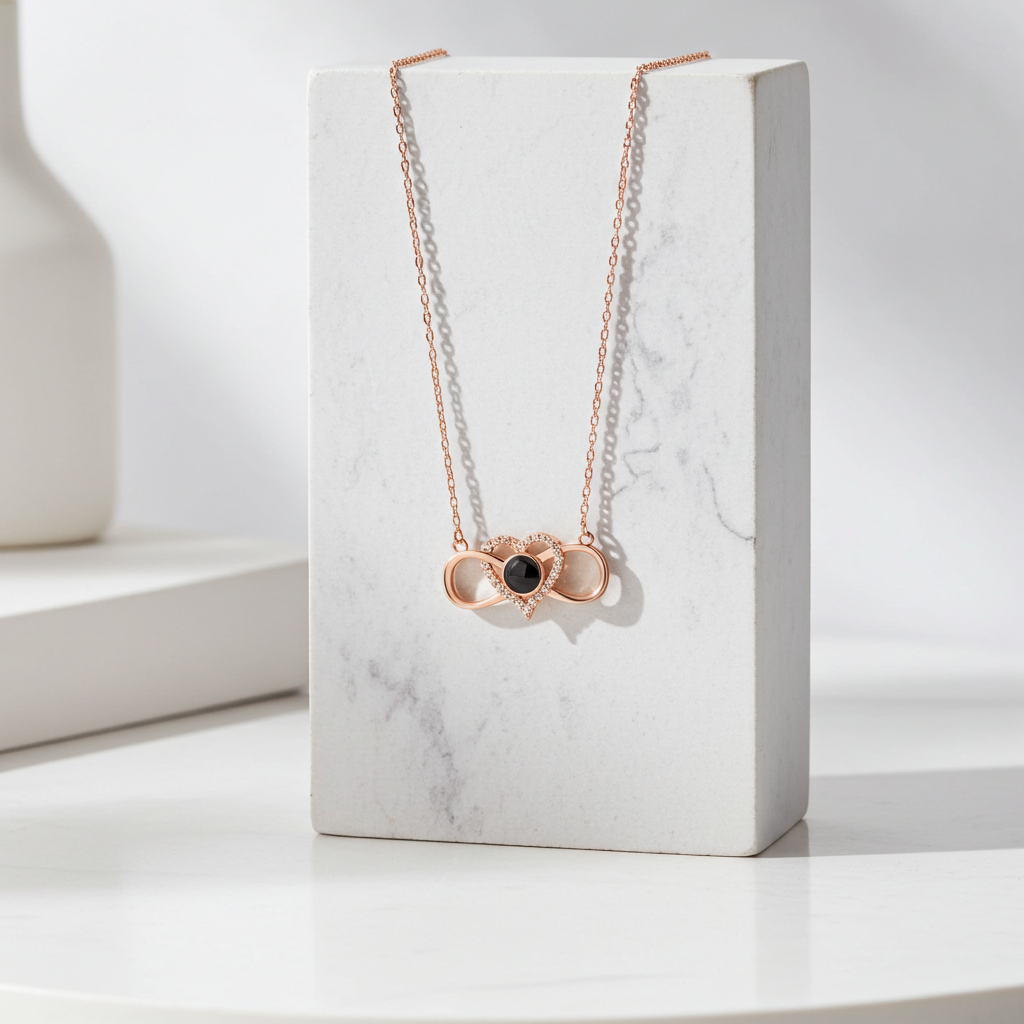 PX35 - Infinity Heart Photo Projection Necklace – Eternal Love Captured in a Glance