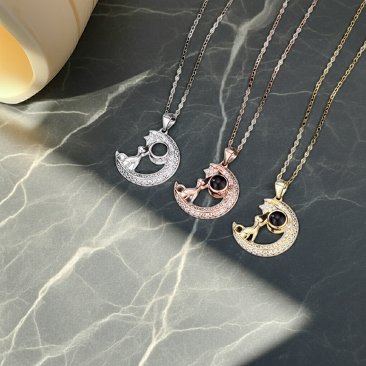 PXS104 - “Reach for the Stars” Moon & Dog Photo Projection Necklace
