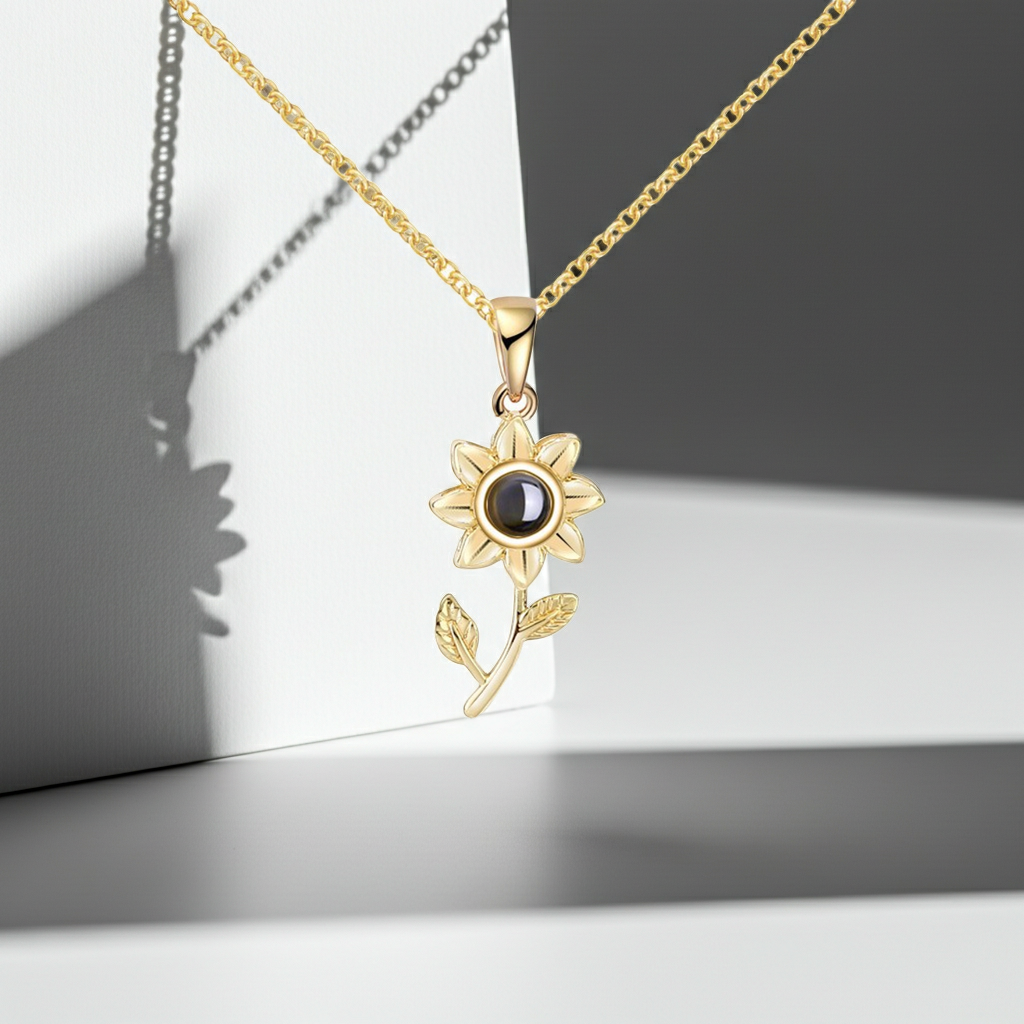 PX07 - Custom Sunflower Projection Necklace – Hidden Photo Inside (Multiple Color Options)