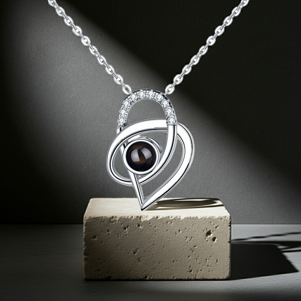 PX58 - Intertwined Heart Photo Projection Necklace