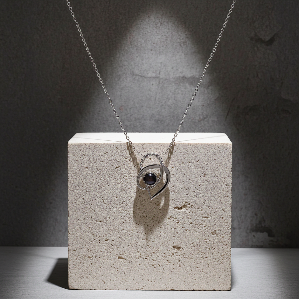 PX58 - Intertwined Heart Photo Projection Necklace
