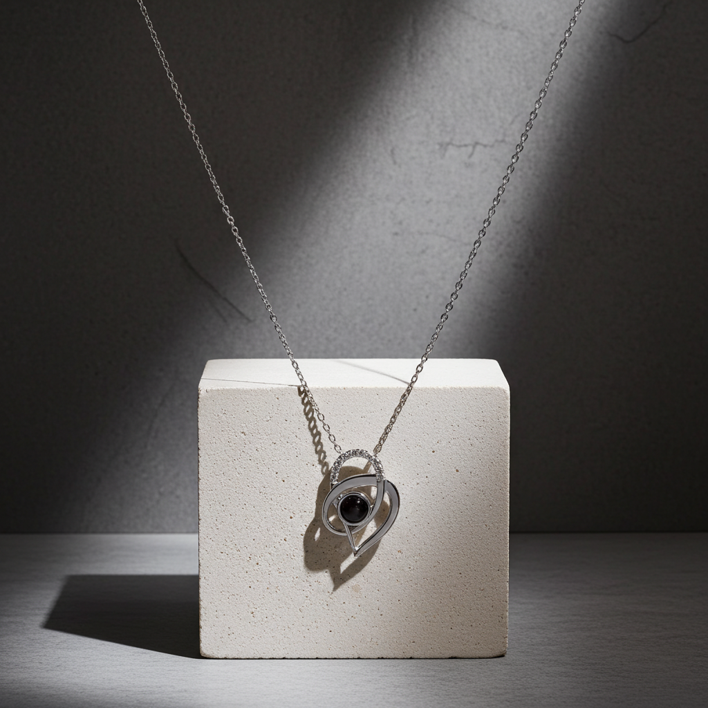 PX58 - Intertwined Heart Photo Projection Necklace
