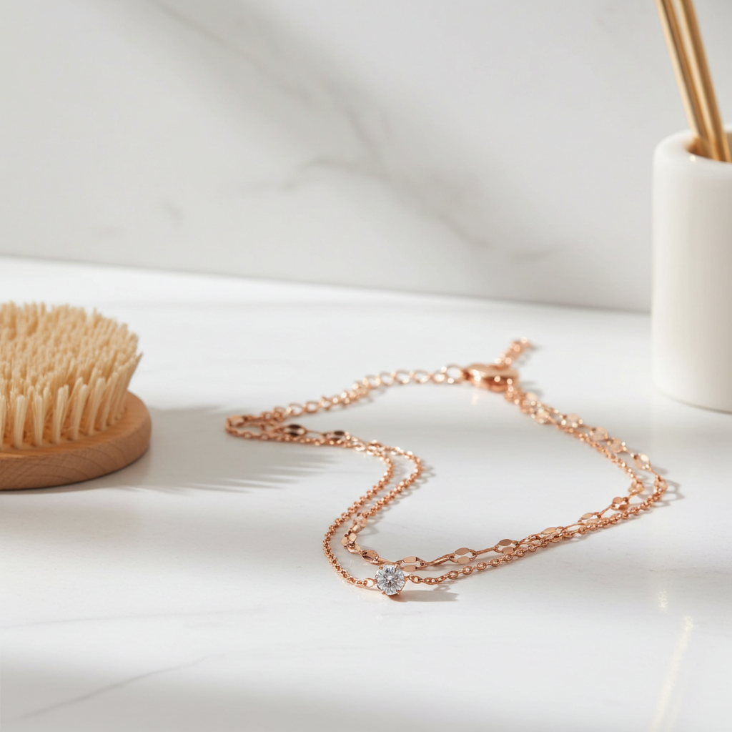 GP16 - Delicate Dual Chain Bracelet with Solitaire Zirconia