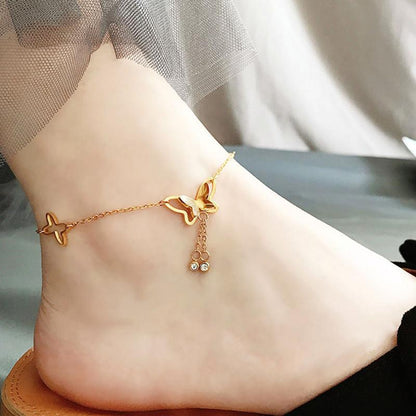 FC01 🌟 Delicate Gold Anklet Collection – Symbols of Love, Luck & Grace