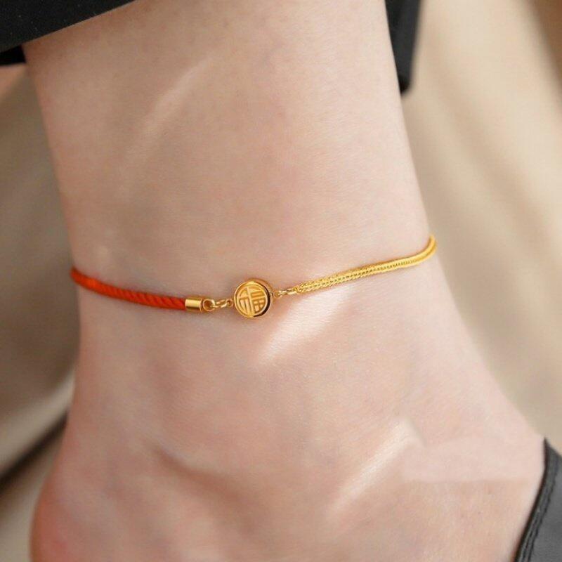 FC01 🌟 Delicate Gold Anklet Collection – Symbols of Love, Luck & Grace