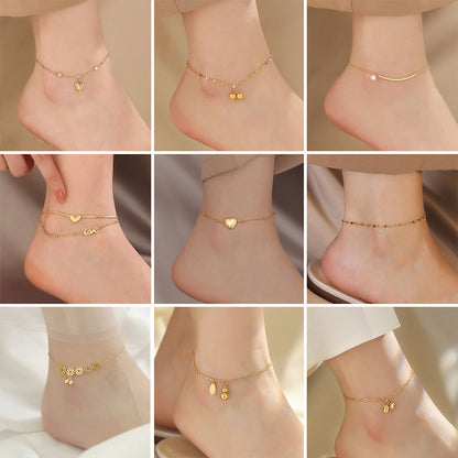 FC01 🌟 Delicate Gold Anklet Collection – Symbols of Love, Luck & Grace