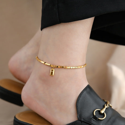 FC02 Minimalist Gold Anklet with Gold Bar Charm