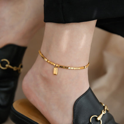 FC02 Minimalist Gold Anklet with Gold Bar Charm