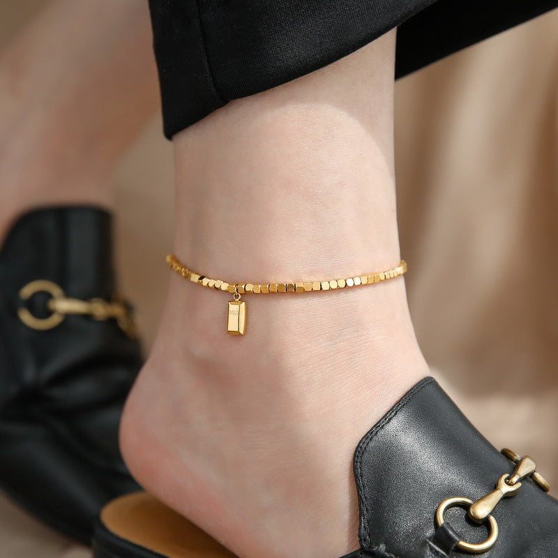 FC02 Minimalist Gold Anklet with Gold Bar Charm