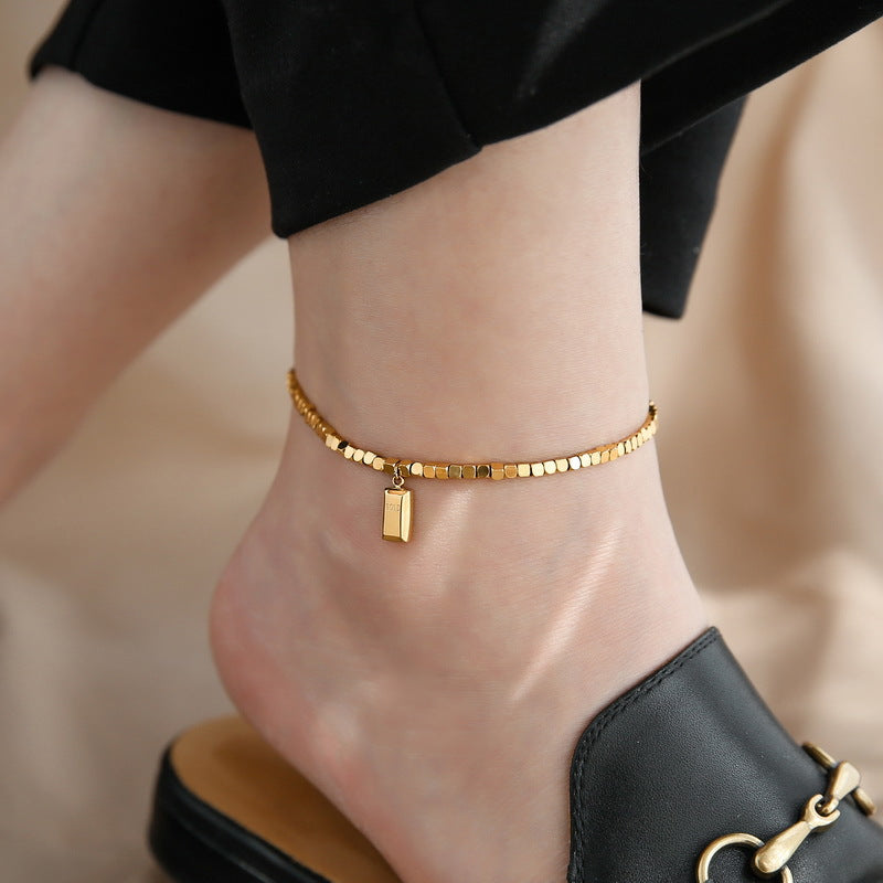 FC02 Minimalist Gold Anklet with Gold Bar Charm