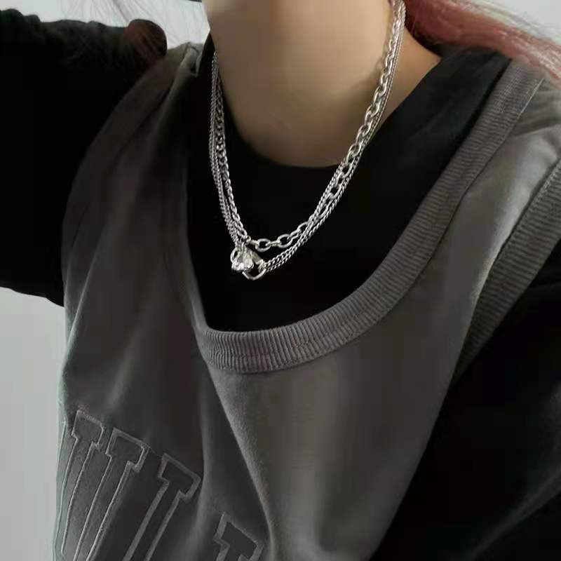 GP02 Triple-Layer Heart Zircon Chain Necklace