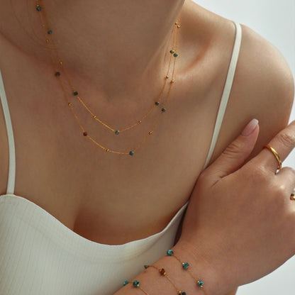 GP07 🌈 Delicate Multicolor Natural Stone Layered Necklace – Stainless Steel with Gold Plating