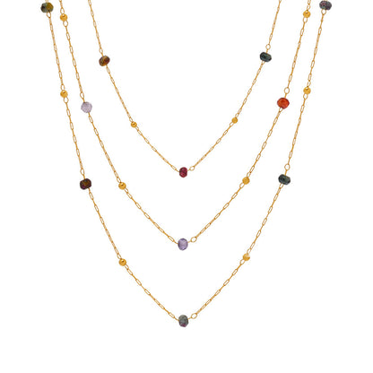 GP07 🌈 Delicate Multicolor Natural Stone Layered Necklace – Stainless Steel with Gold Plating