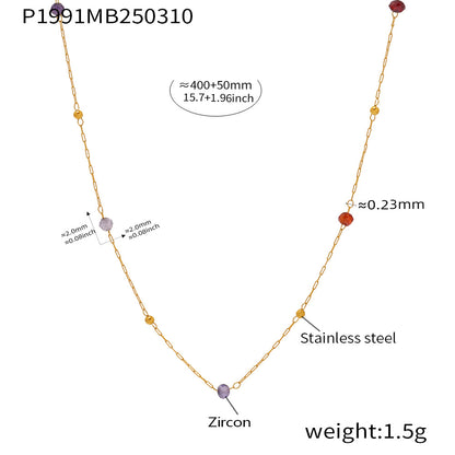 GP07 🌈 Delicate Multicolor Natural Stone Layered Necklace – Stainless Steel with Gold Plating
