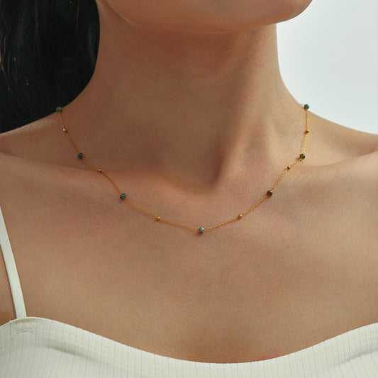 GP07 🌈 Delicate Multicolor Natural Stone Layered Necklace – Stainless Steel with Gold Plating
