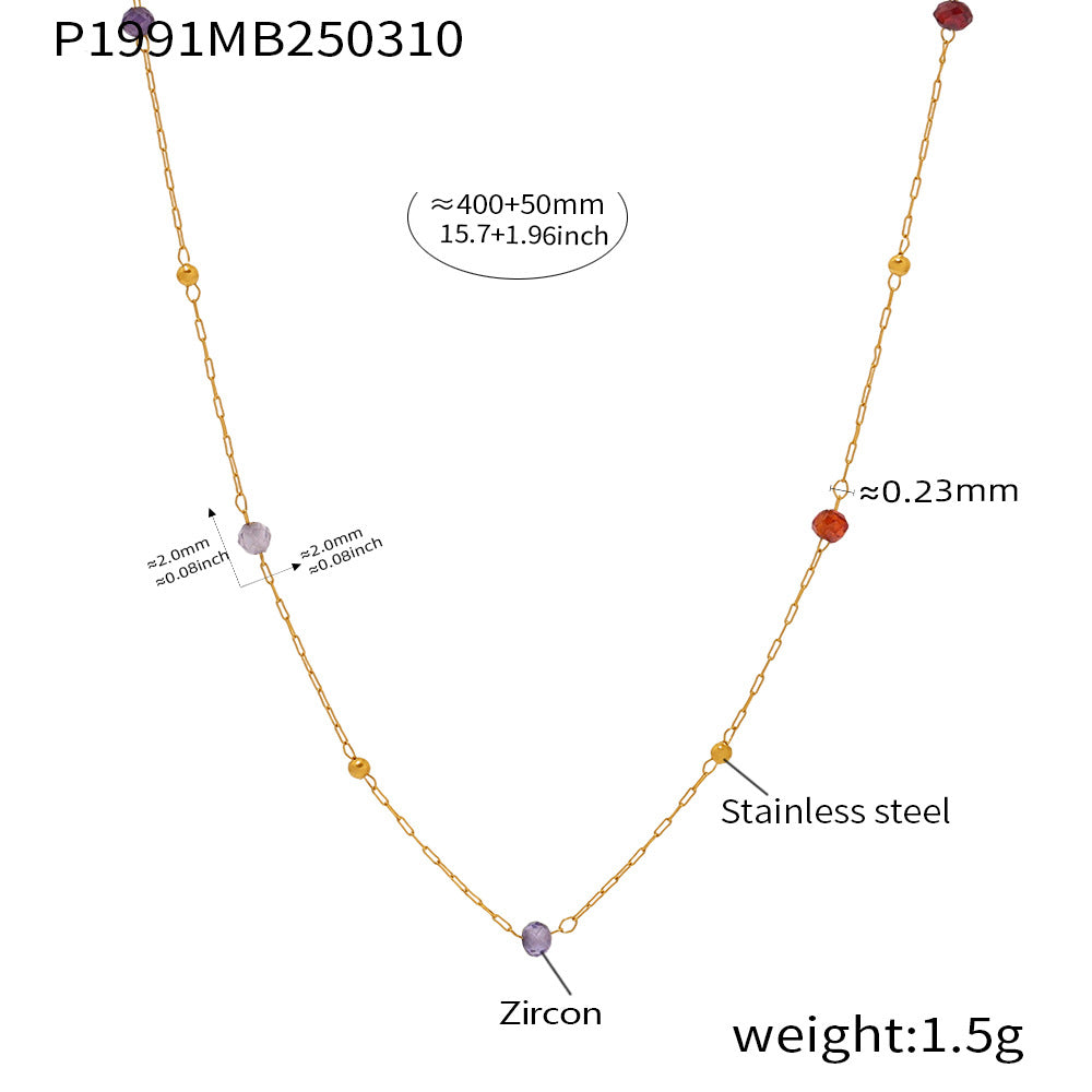GP07 🌈 Delicate Multicolor Natural Stone Layered Necklace – Stainless Steel with Gold Plating