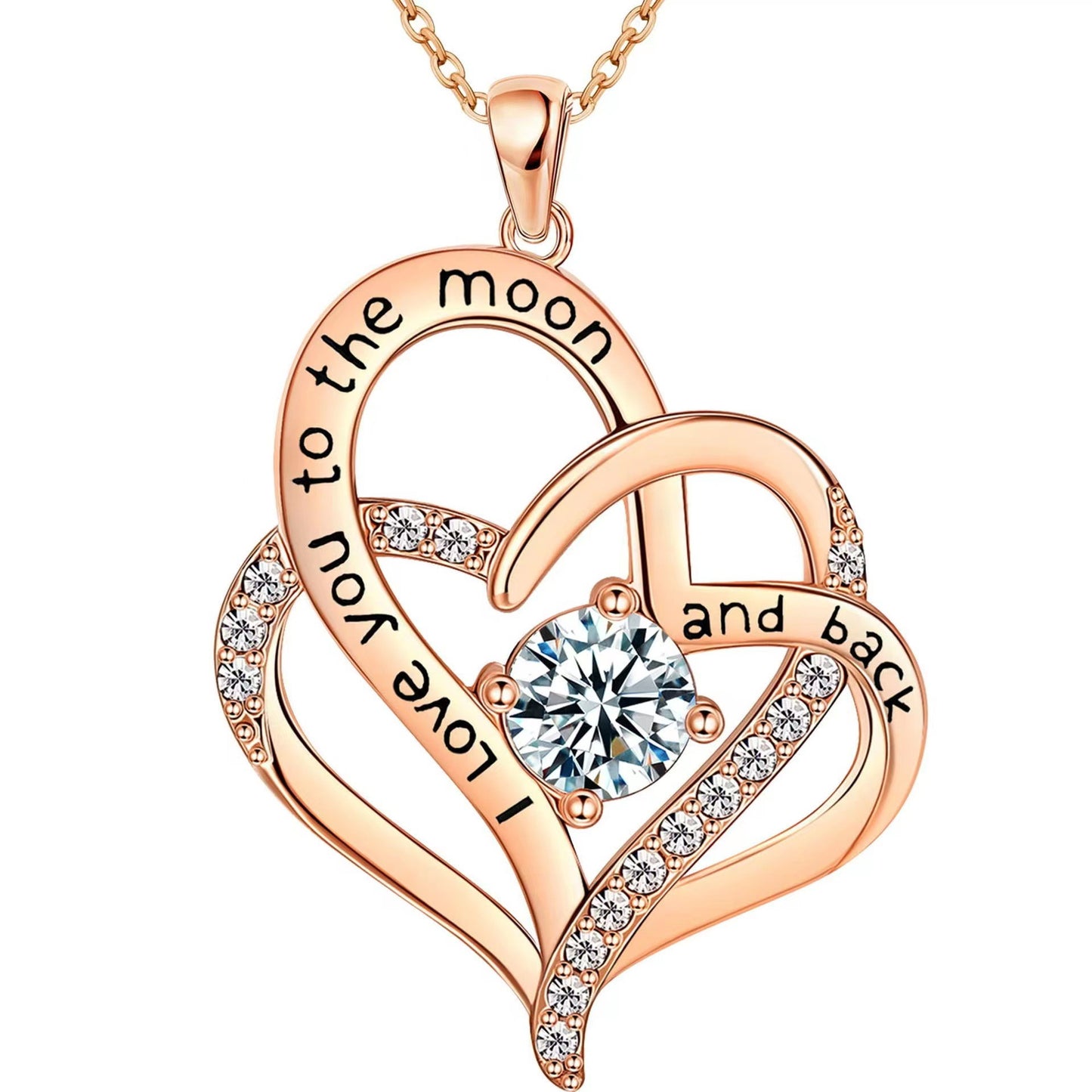 GP08 💖 "I Love You to the Moon and Back" Heart Necklace – With Sparkling Cubic Zirconia