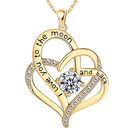 GP08 💖 "I Love You to the Moon and Back" Heart Necklace – With Sparkling Cubic Zirconia