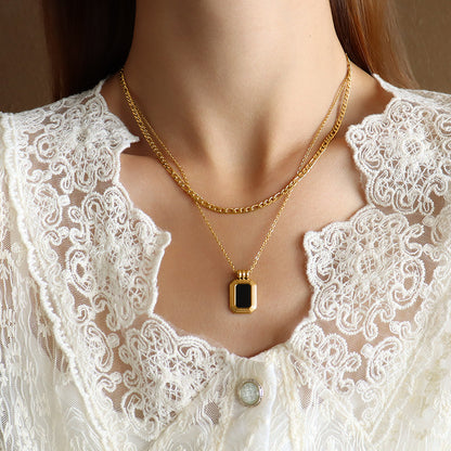 GP10 Vintage Black Onyx Pendant Layered Necklace – Gold / Silver Finish