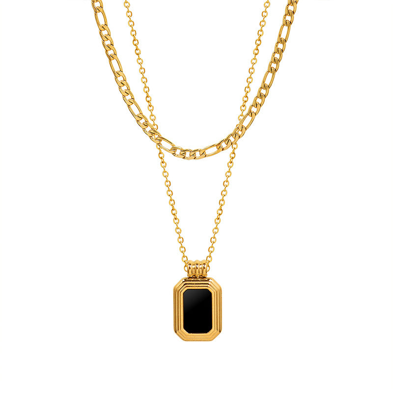 GP10 Vintage Black Onyx Pendant Layered Necklace – Gold / Silver Finish