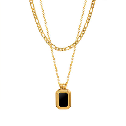 GP10 Vintage Black Onyx Pendant Layered Necklace – Gold / Silver Finish
