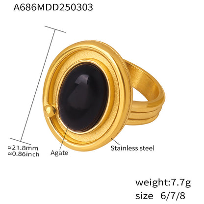 GP12 Vintage Oval Agate Ring – Gold & Silver Finish