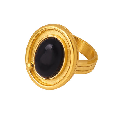 GP12 Vintage Oval Agate Ring – Gold & Silver Finish