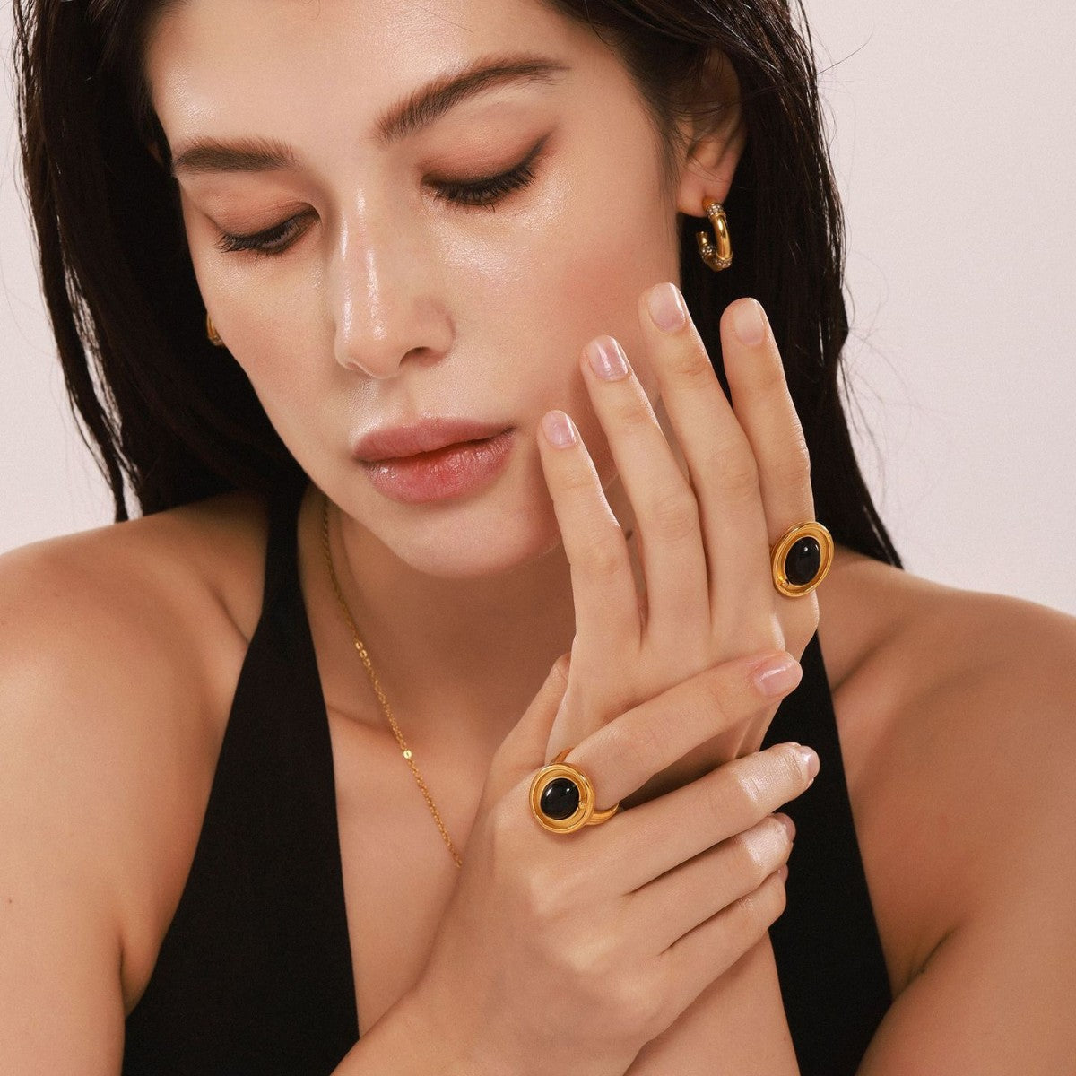 GP12 Vintage Oval Agate Ring – Gold & Silver Finish