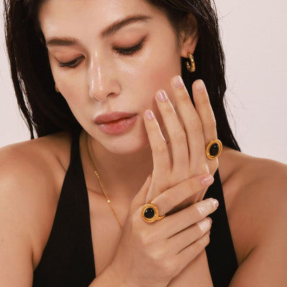 GP12 Vintage Oval Agate Ring – Gold & Silver Finish