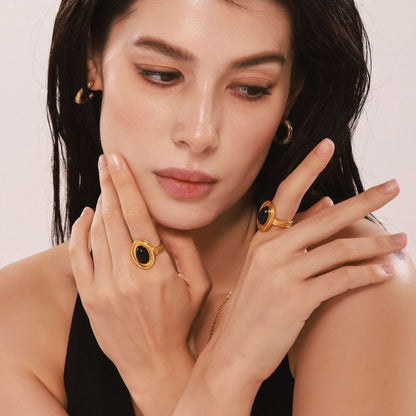 GP12 Vintage Oval Agate Ring – Gold & Silver Finish