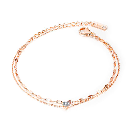 GP16 🌟 Delicate Dual Chain Bracelet with Solitaire Zirconia – Rose Gold & Silver