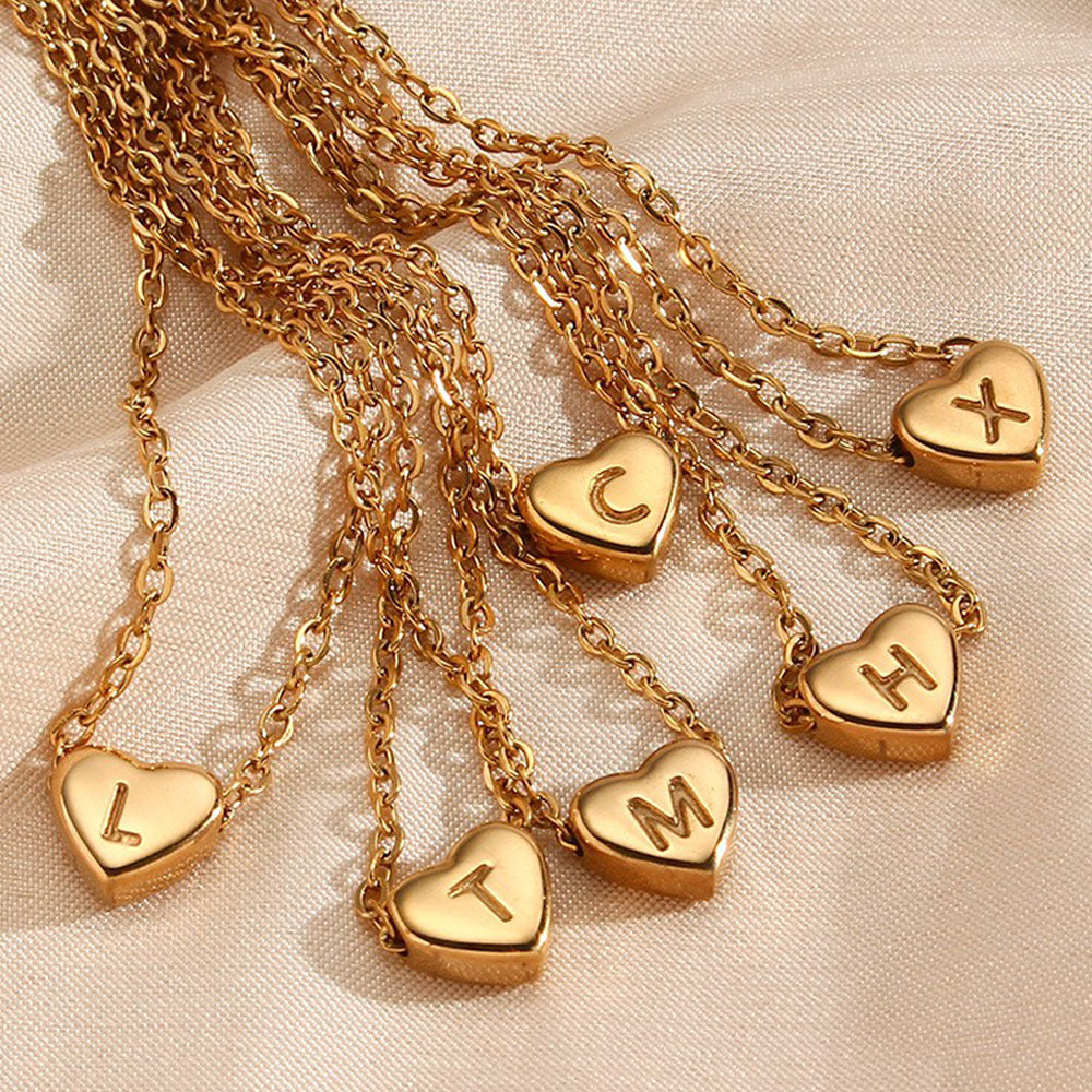 GP17 💛 Gold Heart Initial Necklace – Personalized Love Keepsake (Available Letters: A–Z)