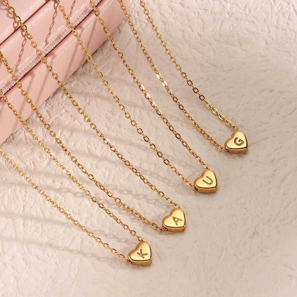 GP17 💛 Gold Heart Initial Necklace – Personalized Love Keepsake (Available Letters: A–Z)