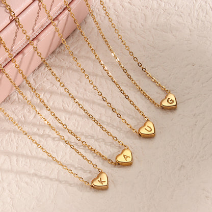 GP17 💛 Gold Heart Initial Necklace – Personalized Love Keepsake (Available Letters: A–Z)