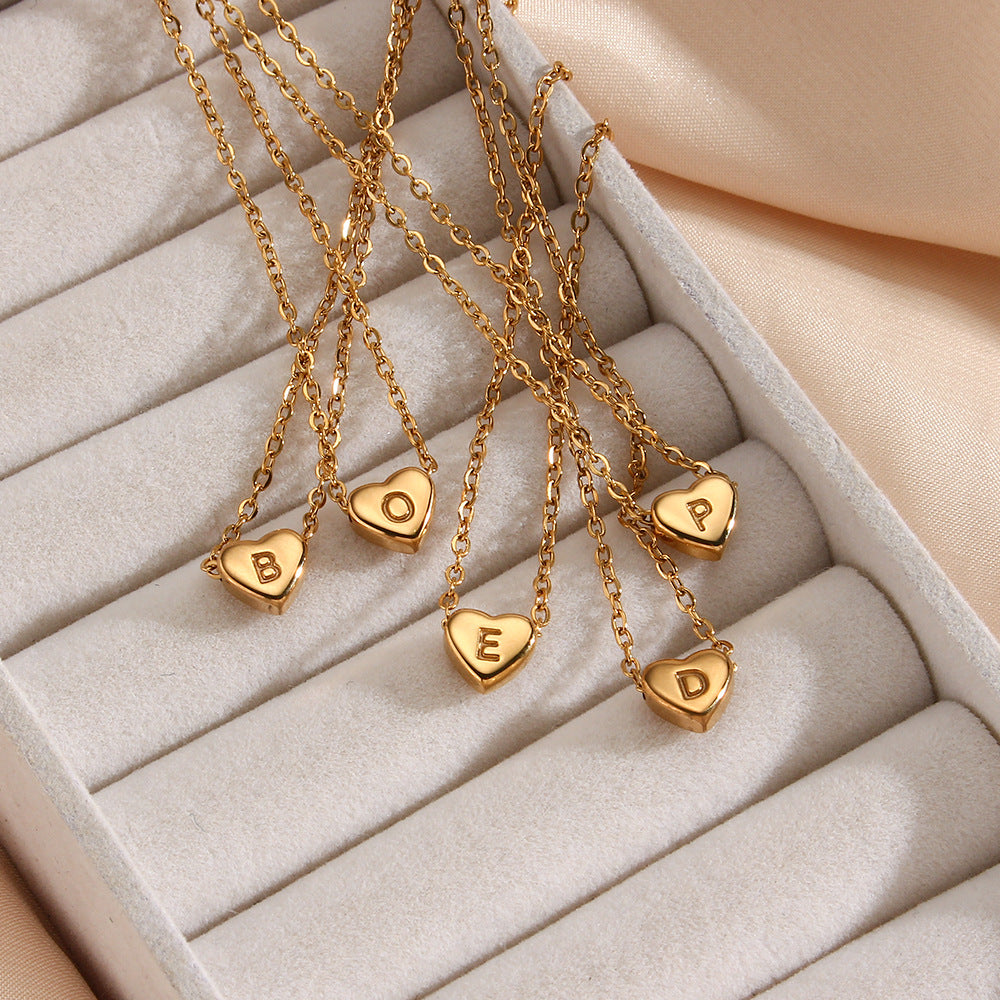 GP17 💛 Gold Heart Initial Necklace – Personalized Love Keepsake (Available Letters: A–Z)