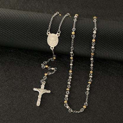 GP18 ✝️ Stainless Steel Rosary Necklace – Saint Benedict Crucifix Design