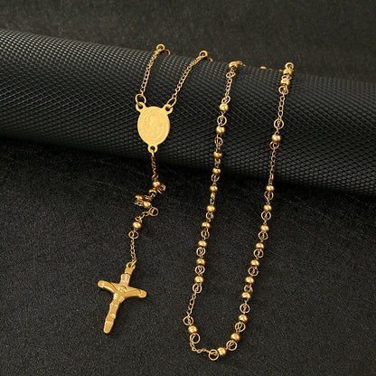 GP18 ✝️ Stainless Steel Rosary Necklace – Saint Benedict Crucifix Design