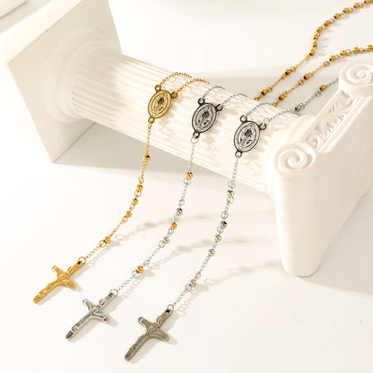 GP18 ✝️ Stainless Steel Rosary Necklace – Saint Benedict Crucifix Design
