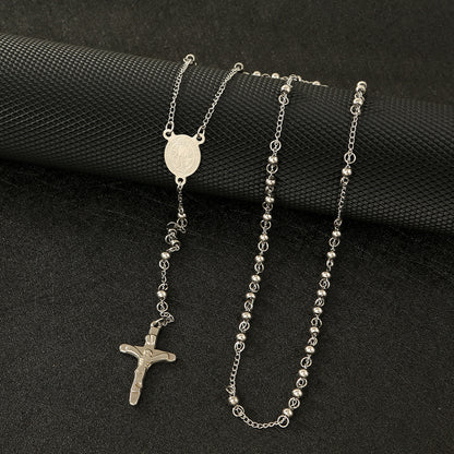 GP18 ✝️ Stainless Steel Rosary Necklace – Saint Benedict Crucifix Design