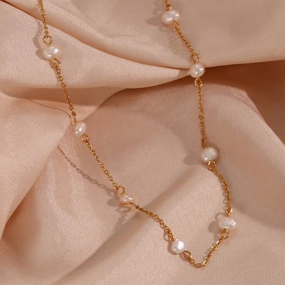 GP19 18K Gold Plated Freshwater Pearl Necklace & Bracelet Set – Elegant Minimalist Jewelry