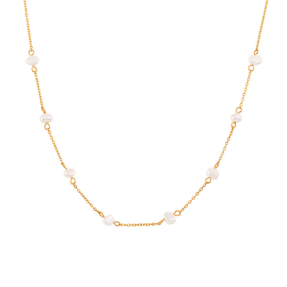 GP19 18K Gold Plated Freshwater Pearl Necklace & Bracelet Set – Elegant Minimalist Jewelry