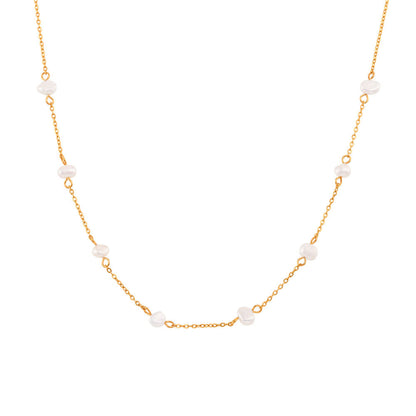 GP19 18K Gold Plated Freshwater Pearl Necklace & Bracelet Set – Elegant Minimalist Jewelry