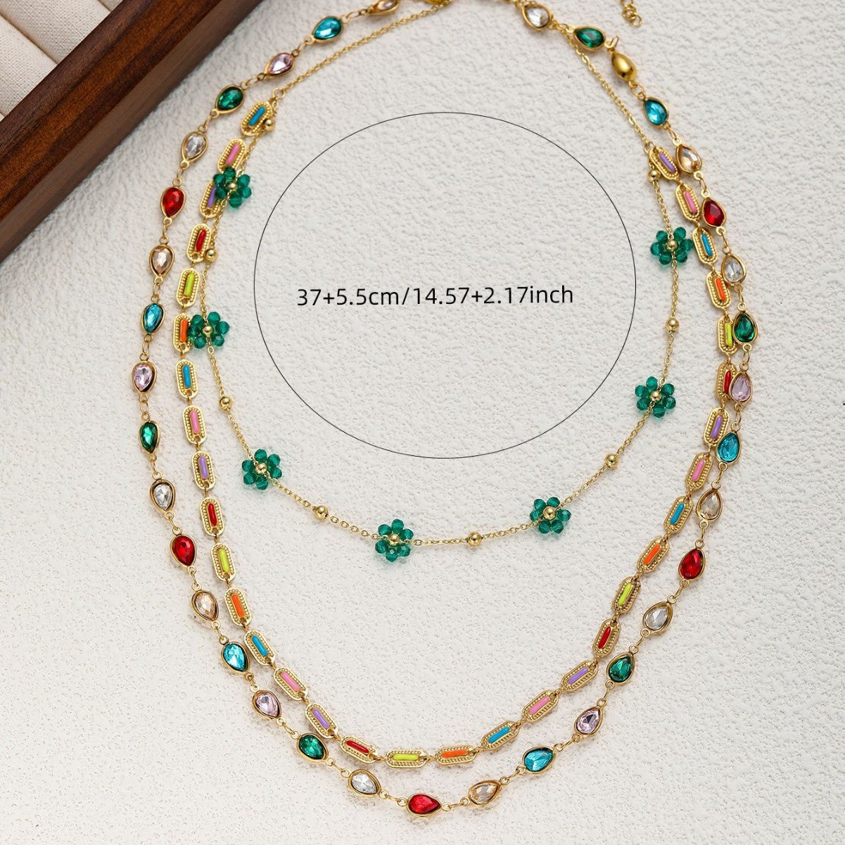GP21 Radiant Layered Gemstone Necklace – Triple Chain with Floral Accents