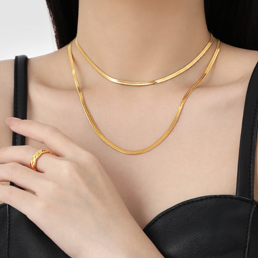 GP22 ✨ Sleek Gold Flat Herringbone Chain Necklace