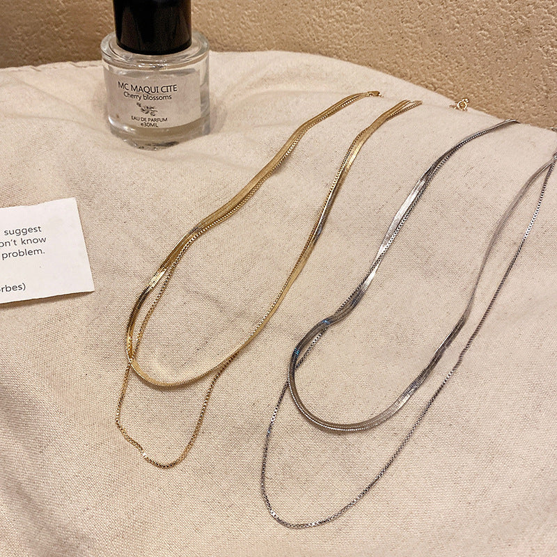 GP24 ✨ Two-Layer Flat Snake Chain Necklace | Minimalist Layered Chic